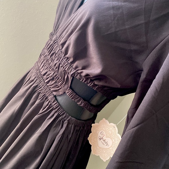 Indulge Black Bishop Sleeve Wrap Dress V-Neck - Picture 11 of 13